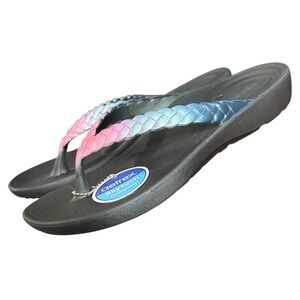 Aetrex Womens Size 8 Vicki Gloss Pink Blue Ombre Braided Thong Sandals NWT